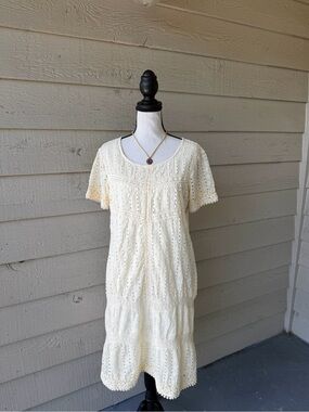 Vintage Sundance Cream Eyelet Crochet Midi Dress Cotton